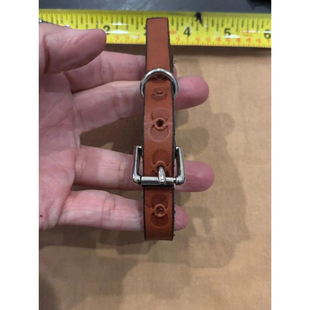 Brown Leather Cat Collar with Rhinestone Cat Charm and Bell Embossed Pattern